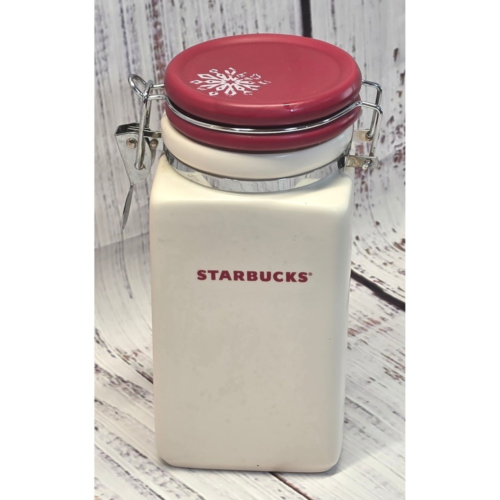 Starbucks Coffee Canister 27oz White Excellent 2008 Holiday Snowflake Jar